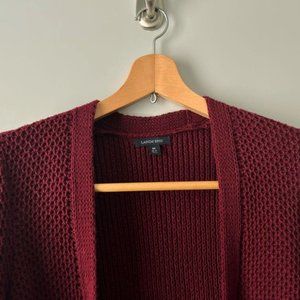 Lands' End Women's Open Knit Cardigan | Burgundy Sweater Tall Size Medium